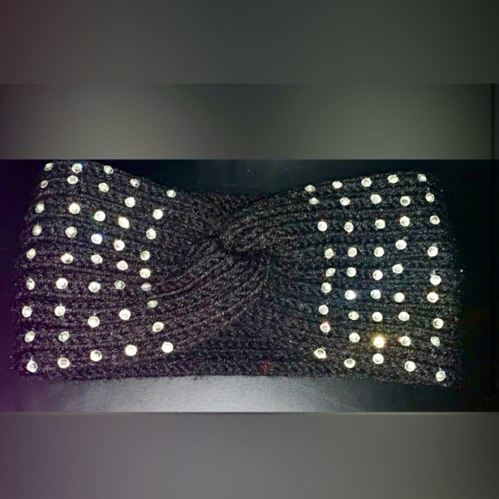 Bundle of crochet cream and black rhinestone headbands